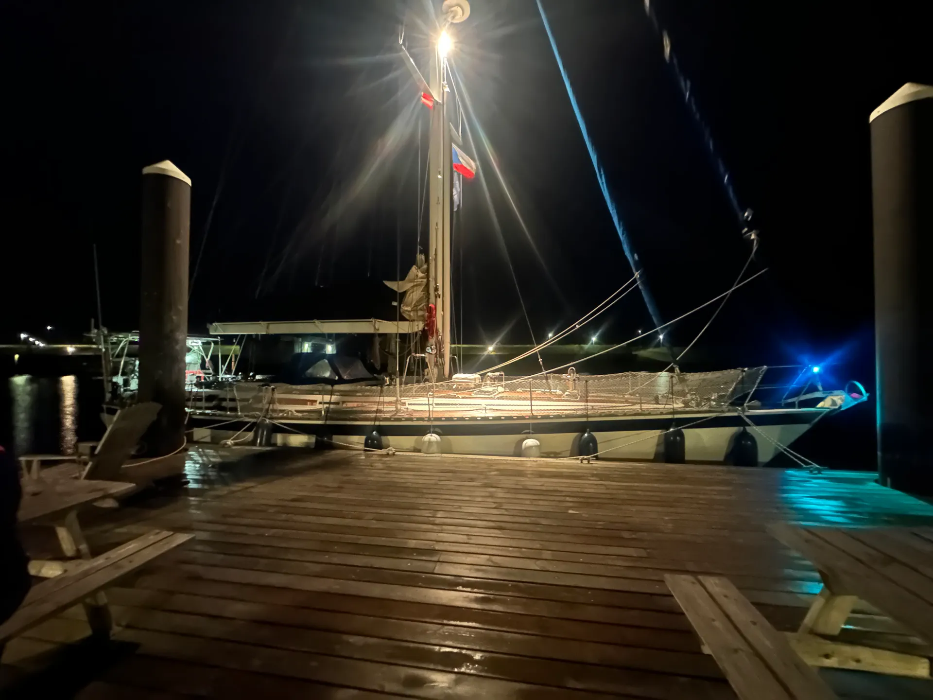 noční připlutí do Esbjerg